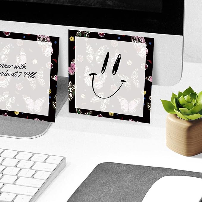 Sticky Notes, 2 Pads, 3x3 inches, Cute Colorful Fun Self-Stick Note Pads, Easy Post, Strong Adhesive Notepad Black Butterfly