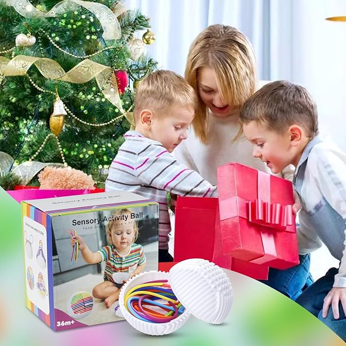 Sensory Fidget Toys Sensory Activity Ball Includes 24 Slicone Ropes for 3+ Kids & Adults with Autism, Calming Anxiety ADHD Occupational Therapy Toys