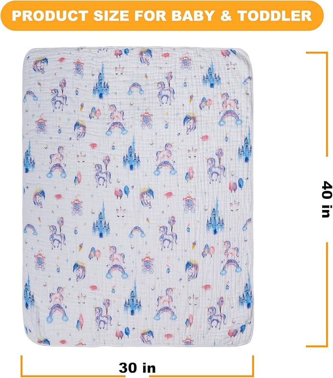 ZPECC Muslin Baby Blanket Thicker, 30x40 Organic Cotton Newborn Receiving Quilt Hypoallergenic for Baby Essentials Swaddle Crib Stroller, Unicorn