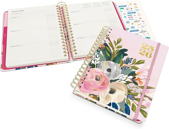 Orange Circle Studio Academic Planner 2025-2026, Amazon Exclusive, Bella Flora, Tri-Tab Planners, 17-Month Triple-Section, August 2025 to December 2026, 9.6" x 7", Weekly Monthly Planner Calendar for School or Work, Note Pages