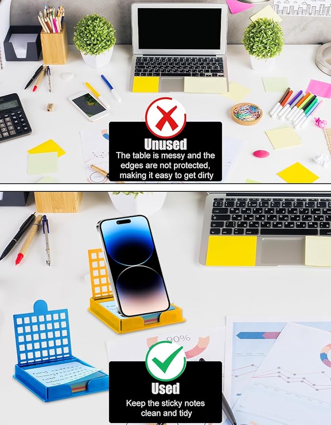 Sticky Note Holder with 5 Stencils, 3x3 Sticky Pads Dispenser with Stencil,Memo Pad Organizer with Line Box Drawing Template for to-Do Lists, Home, Office, Reusable Note Organizer (Blue)