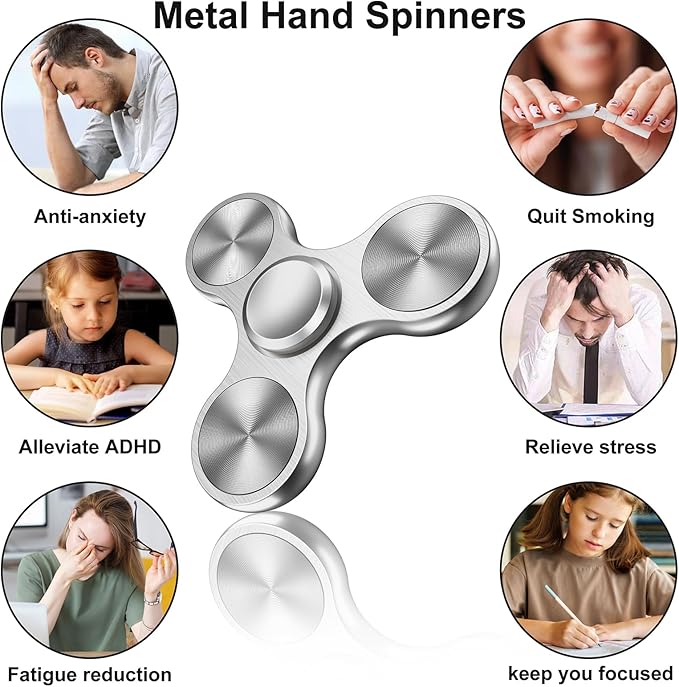 Fidget Spinners Toy, Metal Stainless Steel Bearing High Speed 4-8 Min Spins, EDC ADHD Stress Anxiety Relieves Reducer Fidgets Finger Toys, Spinner Toys for Kids and Adults
