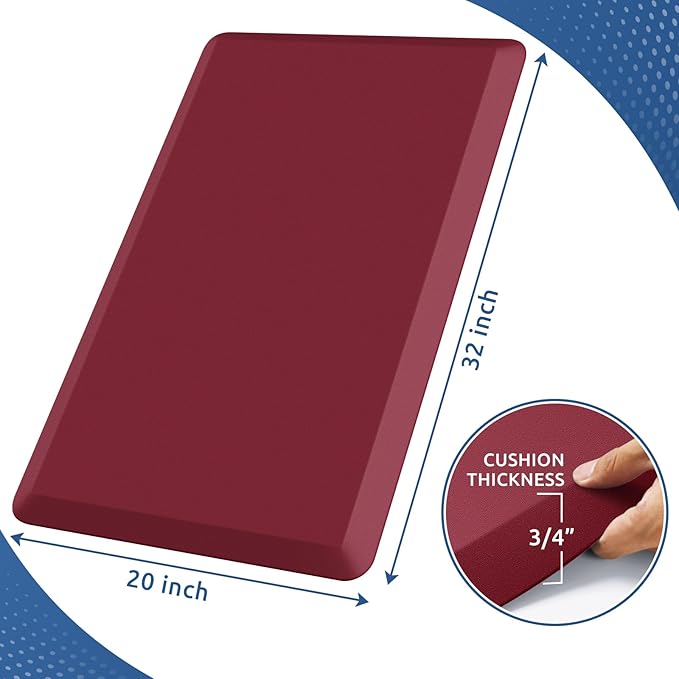 KitchenClouds Kitchen Mat Cushioned Anti Fatigue Rug 20"x32" Waterproof, Non Slip, Standing and Comfort Desk/Floor Mats for House Sink Office (Red)