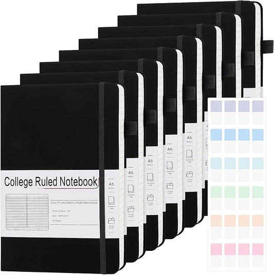 A5 Lined Journal Notebooks for Work, 192 Pages, Medium 5.7 x 8.3inch, College Ruled, Vegan Leather Hardcover Journals for Women Men,8 Pack