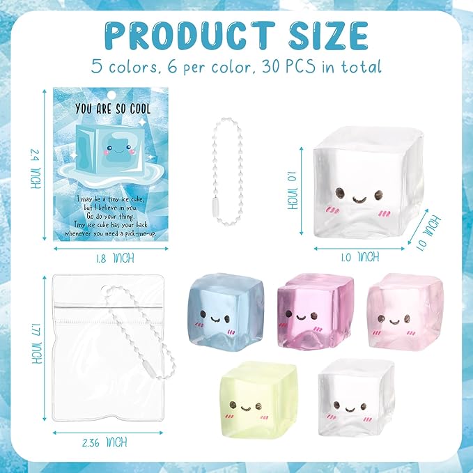 Wettarn 30 Sets Ice Cube Stress Balls Ice Fidget Squeeze Toys with Inspirational Support Card Positive Anxiety Relief Cube for Adults Appreciation Gift for Employee Coworker Office Teacher