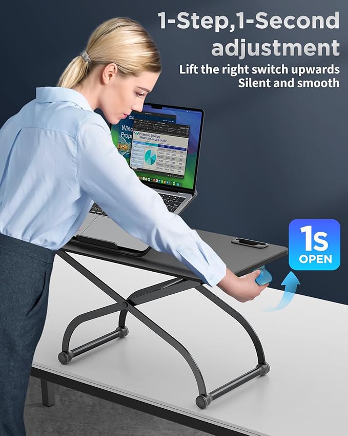 SAIJI Metal Small Laptop Standing Converter, 23" Height Adjustable Desk Riser for Tabletop, Sit-Stand Workstation, Table Extender for Desk