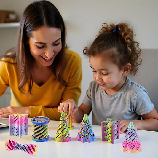 4 Packs 3D Printed Fidget Toys, Impossible Cone Spiral Cone Fidget Toy Impossible Pyramid Passthrough Toy,Mini Vortex Thread Illusion Desktop Deco Souvenir Gift for Anxiety Relaxing