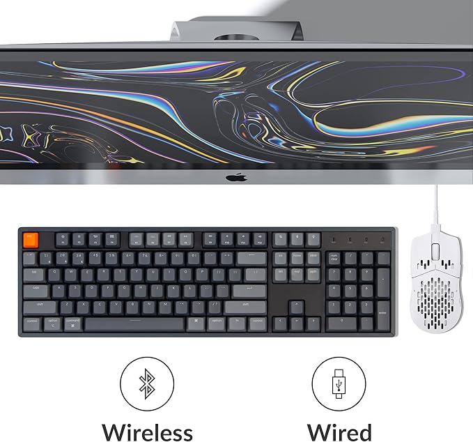 Keychron K10 Full Size 104 Keys Bluetooth Wireless/USB Wired Mechanical Gaming Keyboard for Mac with K Pro Brown Switch/RGB Backlight/Multitasking Computer Keyboard for Windows, Aluminum Frame