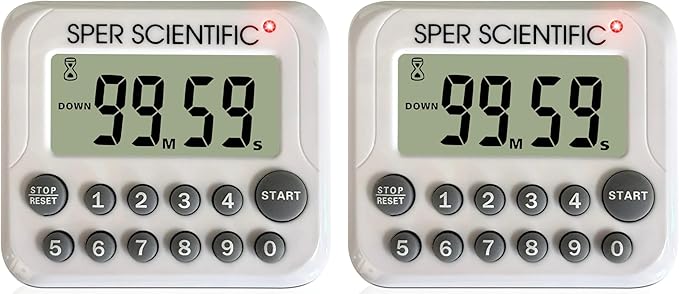 Sper Scientific Digital Count Up/Down Timer with Audible & Visual Alarm 810003 – Timer with Large Display, Loud Alarm & Up to 99 Minute Countdown - for Labs, Cooking, Workouts, Classroom & more - 2 pc