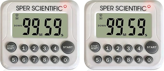 Sper Scientific Digital Count Up/Down Timer with Audible & Visual Alarm 810003 – Timer with Large Display, Loud Alarm & Up to 99 Minute Countdown - for Labs, Cooking, Workouts, Classroom & more - 2 pc