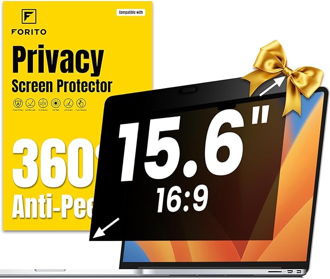 F FORITO 15.6 Inch Laptop Privacy Screen Protector, 360° Anti Peeping and Anti Glare Laptop Privacy Shield Compatible with 15.6" HP/Lenovo/Dell/Acer/ASUS/Thinkpad with 16:9 Aspect Ratio