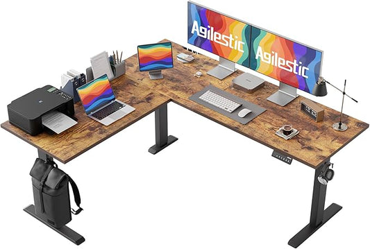 Agilestic 63 x 55 Inch L Shaped Standing Desk Adjustable Height, Corner Standing Desk, Sit Stand Up Computer Table, Splice Board, Rustic Brown