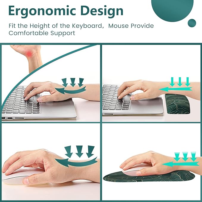 HAOCOO Ergonomic Mouse Pad with Wrist Rest, Wrist Rest for Computer Keyboard, Non-Slip Base Mouse and Keyboard pad for Office, Easy Typing & Pain Relief,Green Leaves