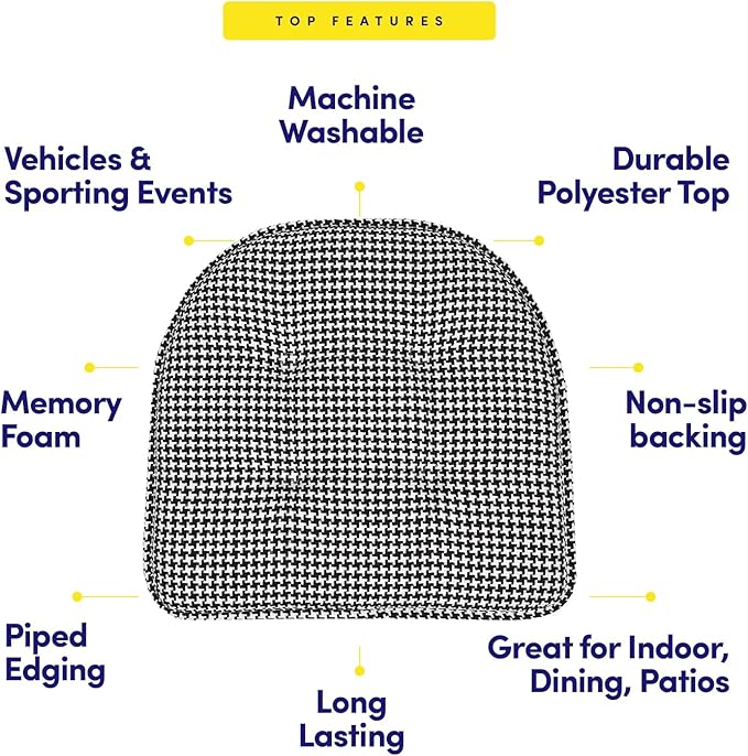 Sweet Home Collection Chair Cushion Memory Foam Pads Tufted Slip Non Skid Rubber Back U-Shaped 17" x 16" Seat Cover, 4 Count (Pack of 1), Houndsooth Black