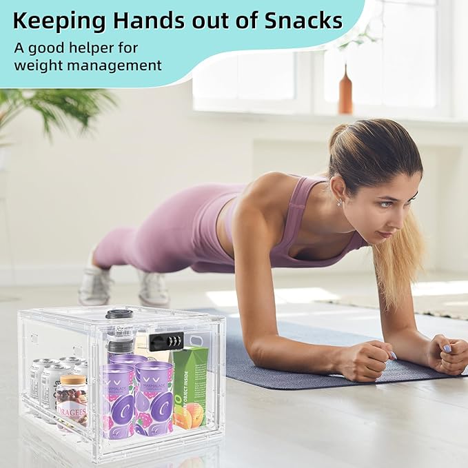 HOLYHY Medicine Lock Box for Safe Medication Storage, Large Refrigerator Lockable Storage Box for Kitchen Food Safe, Phone Jail iPad Tablet Lock Boxes for Kids Home/Office (Clear)