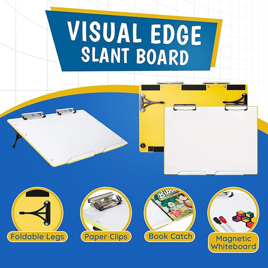 Slant Board for Writing - Adjustable Magnetic Whiteboard & 22° Angle Ergonomic Desk for Reading, Writing, & Drawing for Students, Teachers – Ideal for Posture, Study & Orientation – Yellow