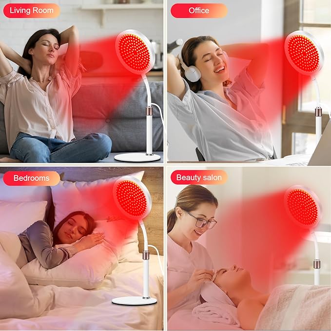 Red Light Therapy Device with Base, 660nm Red Light & 850nm &940nm Near Infrared Light Therapy Lamp with Timer, Red Light Lamp for Body at Home