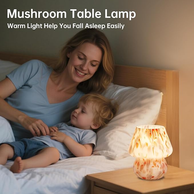 Mushroom Lamp Table Lamp for Bedroom,Small Desk Bedside Lamps for Living Room,Mushroom Decor Cute Mini Modern Mid Century Lamps for Night Stands,Aesthetic Home Living Room Decor(Flame Cream)
