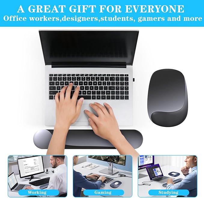 Wrist Rest for Keyboard and Mouse, Ergonomic Gel Computer Keyboard Wrist Rest with Memory Foam, Keyboard Wrist Support Pad for Long Hours of Work, Gaming, Studying-Relieve Wrist Pain