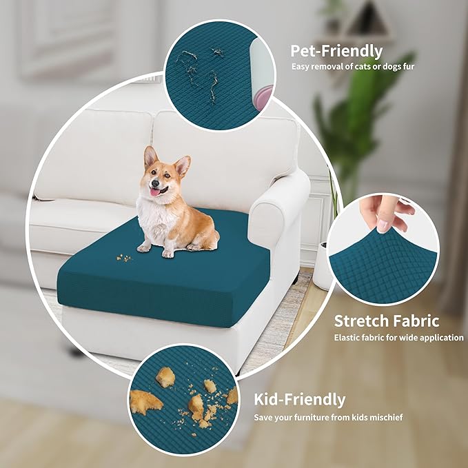 Easy-Going Stretch Sectional Couch Covers 1 Piece Chaise Lounge Slipcover L Shape Separate Cushion Couch Seat Chaise Cover for Both Left/Right Sectional Couch Peacock Blue