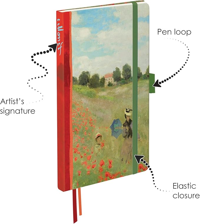 RainCaper Vegan Leather Journal Notebook, 160 Dot-Grid Pages, 5.7 inches x 8 inches, Journal - Monet Poppy Field