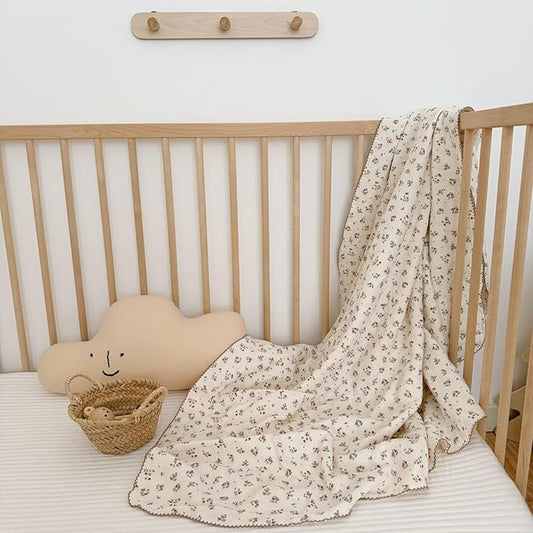BuLuTu Cotton Muslin Blanket for Toddler Girls Boys 1 2 3 4 5 6 Year Old, Shabby Chic Floral Baby Blanket for Crib/Toddler Bed, 4 Layers Gauze Lightweight Toddler Quilt, 1 pc, 47"x51"
