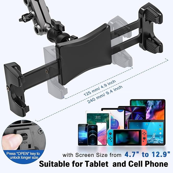 Tablet Mount for Spin Bike Treadmill, iPad Holder Stand Exercise Bike Handlebar Mount for Stationary Bicycle, Microphone Stand, Storlls, Tablet Stand for 4.7-12.9" iPad Pro Galaxy Tabs