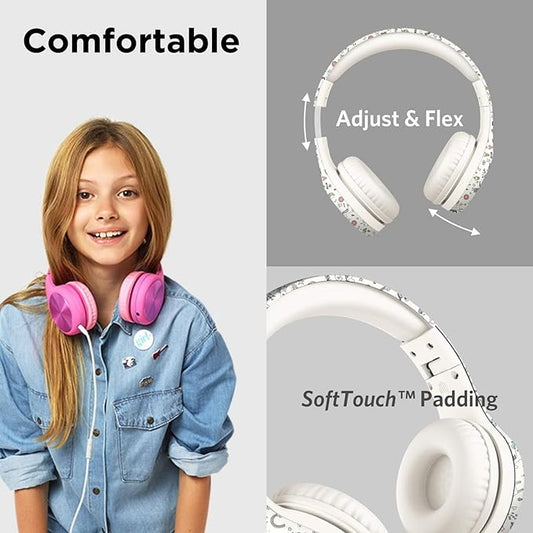 LilGadgets Connect+ Wired Kids Headphones for School with Microphone, Noise & Volume Reducing Over-Ear Headset with Cord, SharePort Technology & SoftTouch Padding, Magical Unicorns Headphones for Kids
