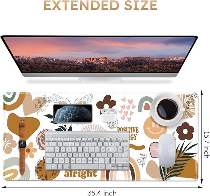 iCasso Desk Mat, Large Gaming Mouse Pad, XXL Desk Pad Stable Rubber Base Mousepad with Stitched Edges, Computer Keyboard Mat for Work, Game, Office, Home -Sticker