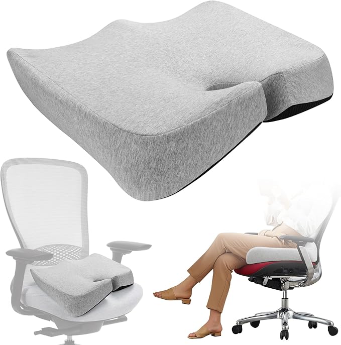 REDOFF®Extra Large Memory Seat Cushion 21.5 * 17.7 * 4inches– Cushion Pillow for Back Support Non-Slip Seat Pad for Office Desk, Car Seat, Wheelchair, Sciatica (Gray)