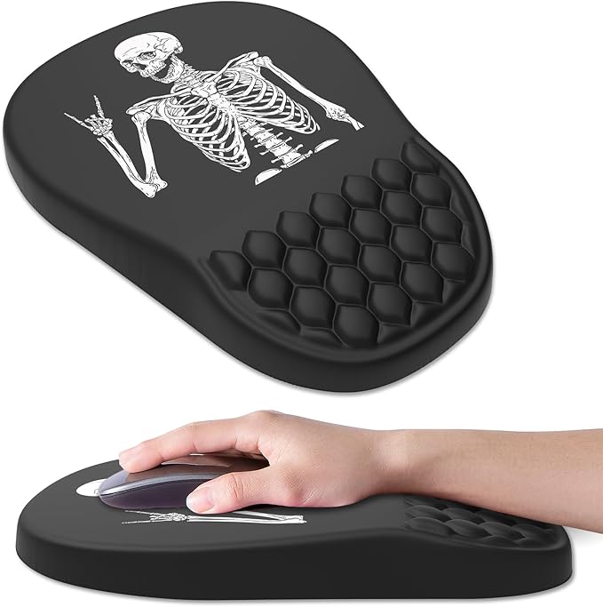 Ergonomic Mouse Pad Wrist Support, with Memory Foam & Non-Slip PU Base, Comfortable Massage Design Mouse Pad Relieve Wrist Fatigue&Pain, Suitable for Computer, Office and Home(07Human Skeleton)
