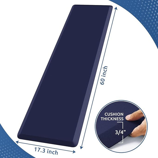 KitchenClouds Kitchen Mat Cushioned Anti Fatigue Kitchen Rug 0.8inch Waterproof Non Slip Kitchen Rugs and Mats Standing Desk Mat Comfort Floor Mats for Kitchen Sink Office (17.3"x60",Blue)
