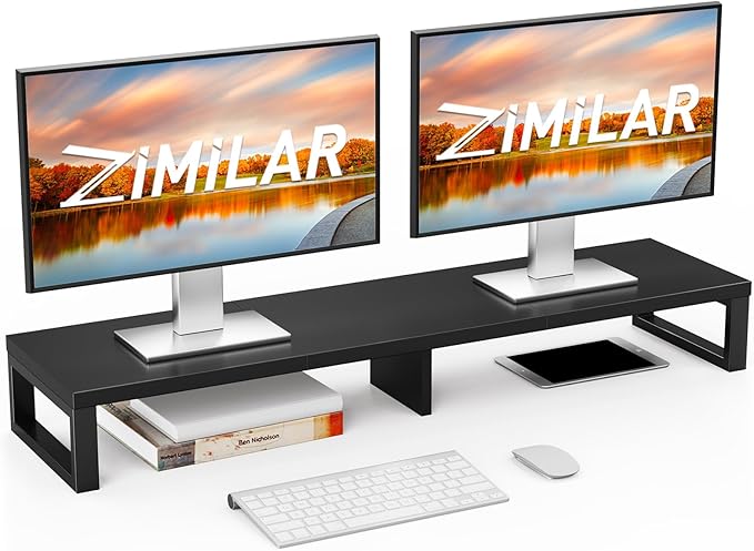 Zimilar Dual Monitor Stand Riser, Large Monitor Stand for Desk, Wood Monitor Riser with Storage Organizer for Home Office, Monitor Stands for 2 Monitors, Desktop Wooden Monitor Riser for Computer