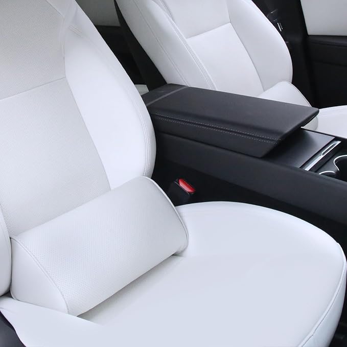 Lumbar Support Pillow for Car Seat and Office Chair, Gaming Chair, Ergonomic Memory Foam Back Cushion Lower Back Pain Relief, Luxury Leather Back Support Pillow, White, 1 Pack