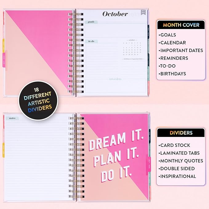 2025-2026 Eccolo Spiral Agenda Planner, This Year I Will, Weekly & Monthly Pages, 18 Months, Sticker Sheets, Inspirational Quotes (7.75 x 8.75, July 2025 - Dec 2026)