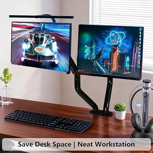 Lyngins Dual Monitor Stand, 17-32 inch Monitor Mounts for 2 Computer Screens, VESA Mount with 75/100 mm, Each Arm Supports Up to 20.94 lbs, Double Monitors Arm Desk Mount - Black