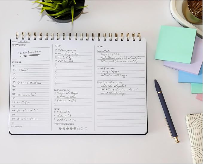 Undated Daily Planner | 8.25” x 11.75” Work To-Do Notebook | ADHD Academic Organizer | Multi-Layout | Men and Women Planner | College Supplies | Navy | Landscape Layout