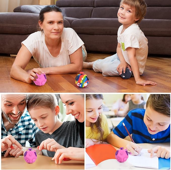 Fidget Toys Cube,Finger Cube,12 Sided Fidget Toys Relief Stress and Anxiety Depression Autism for Girls Kids Adults (Pink)