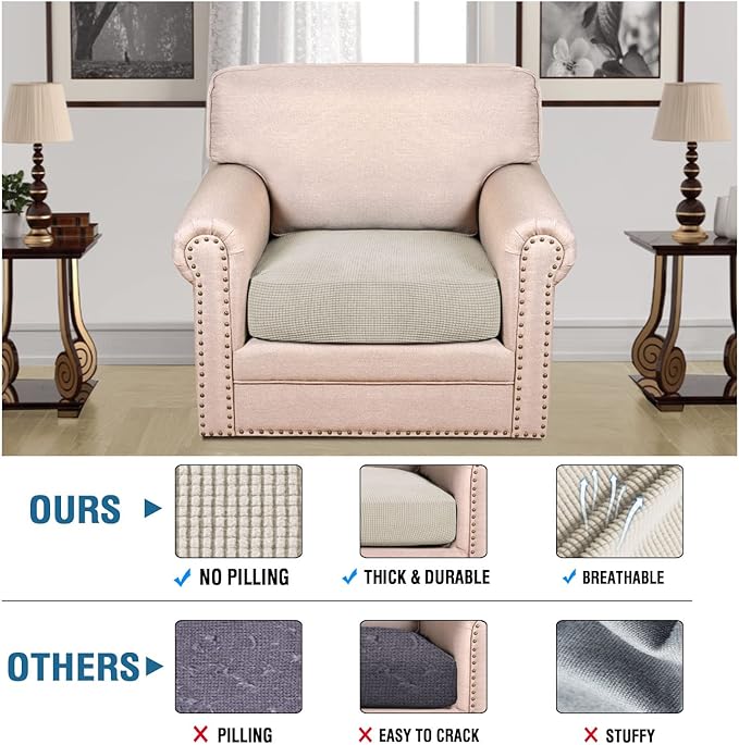 H.VERSAILTEX Stretch Couch Cushion Covers Individual Seat Sofa Chair Slipcovers Cushion Protector Cover Featuring Jacquard Textured Twill Fabric(1 Cushion Chair Cover, Island Fossi)