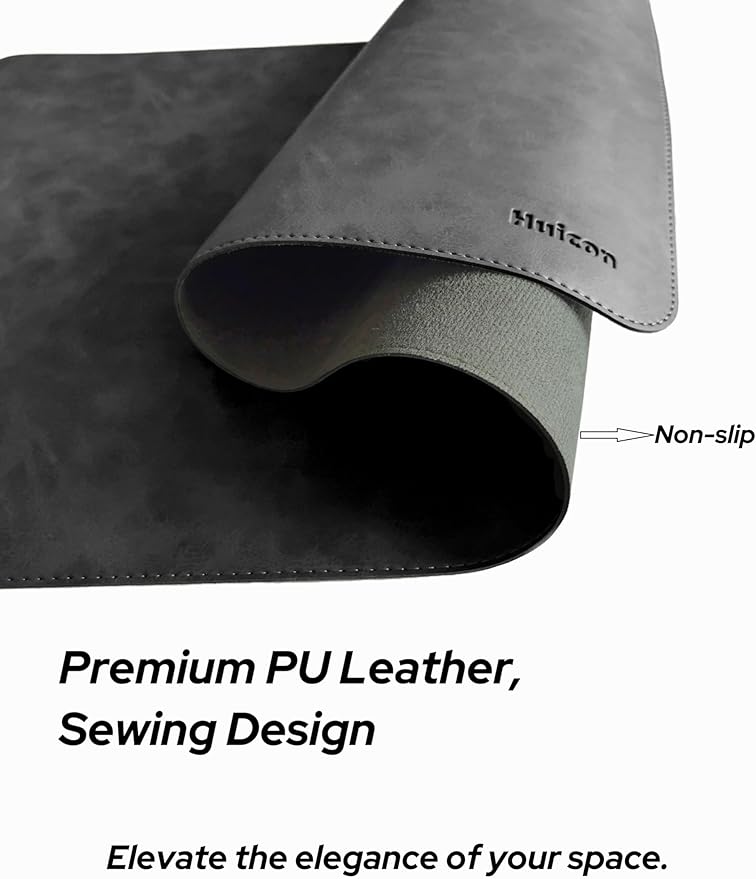 Large Faux Leather Desk Mat 31.5"x15.7" - Non-Slip Waterproof Mouse Pad with Heat-Resistant Surface for Office, Gaming & Home Use(Black)