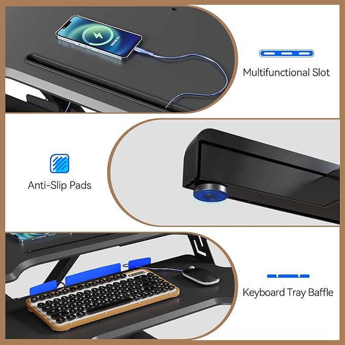 42 inch Standing Desk Converter, Height Adjustable Desktop Standing Desk with Keyboard Tray for Two Monitors, Sit to Stand up Desk Riser Computer Workstation for Home Office, Black