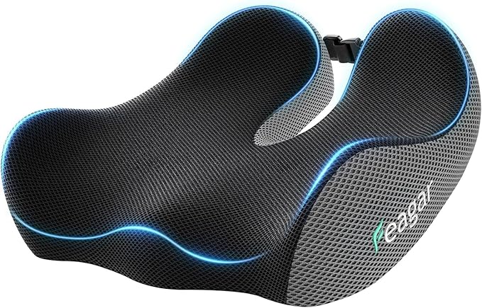 Feagar Seat Cushion - Office Chair Cushion for Hip, Sciatica & Tailbone Pain Relief - Memory Foam Pressure Relief Seat Cushion, Large Wrapped Design for Wheelchair, Car Seat & Long Sitting (Gray)