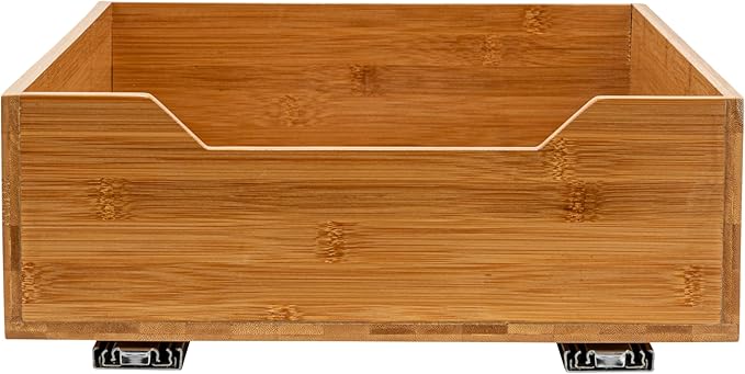 Household Essentials Glidez Bamboo and Steel 1-Tier Pull-Out/Slide-Out Storage Organizer, 14" Wide, Natural