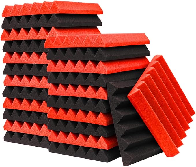 24 Pack Acoustic Panels,2" x 12" x 12"Sound Proof Foam Panels for Wall,Fireproof Absorbing Noise Cancelling Panels,to Absorb Noise and Eliminate Echoes. (12 red+12 black)