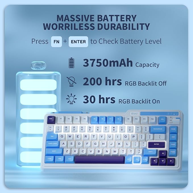 K75 Lite Wireless Mechanical Keyboard, 75% Gasket Mount RGB Gaming Keyboard w/ 3-Mode Knob BT 5.0/2.4G/USB-C Wired, Hot Swappable, 5-Layer Padding & Creamy Linear Switches, Compact 82 Keys