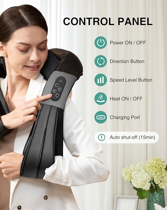 Nekteck Cordless Shiatsu Neck and Back Massager with Soothing Heat, Electric Deep Tissue 3D Kneading Massage Pillow for Shoulder Leg Body Muscle Pain Relief, Home Office and Car Use