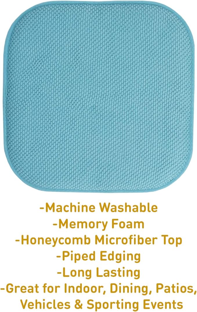 Sweet Home Collection Chair Cushion Memory Foam Pads Honeycomb Pattern Slip Non Skid Rubber Back Rounded Square 16" x 16" Seat Cover, 6 Pack, Teal