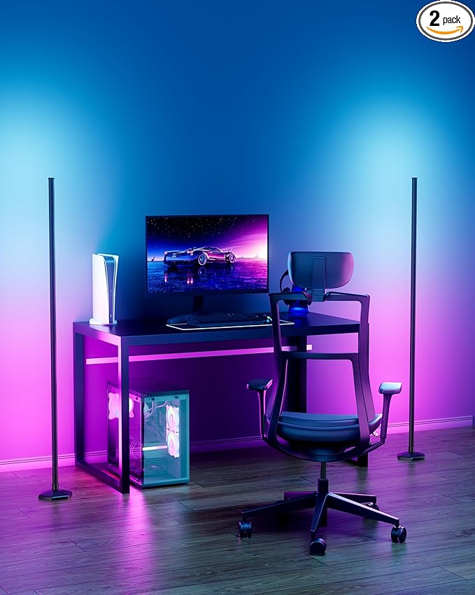 2PCS Corner Floor Lamp,RGB LED Corner Lamp with Remote Control,65" Color Changing Mood Light with Smart App and Remote Control Modern Floor Lamp with Music Sync for Bedroom, Living Room Gaming Room