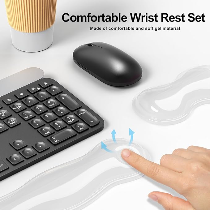 Gel Keyboard and Mouse Wrist Rest Set, Comfort Ergonomic Wrist Support, for Wrist Pain Relief, Computer Keyboard Wrist Rest (Transparent)