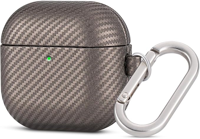 Leather Case - for AirPods 4th Generation Case Cover with Keychain - Selected Skin-Friendly Leather, Carbon Fibre Texture, Handmade Drop Protective Hard Cover for AirPods 4 - Desert Titanium
